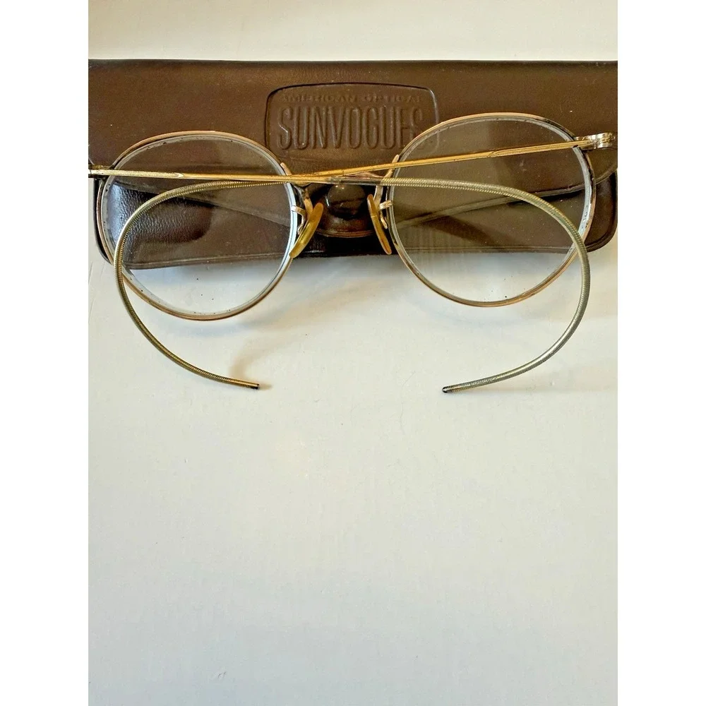 VTG American Optical Ful-Vue 12K GF Wire Rim Eyeglass Frames Cable Temples &Case